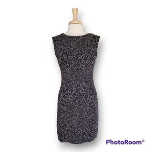 LOFT Classic Black and Tan Animal Print Stretchy Sleeveless Sheath Dress. Size S